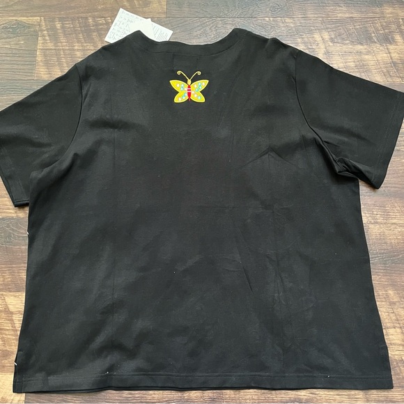 NWT quacker factory black colorful bling butterfly she’s blouse short sleeve 2x - Picture 7 of 8